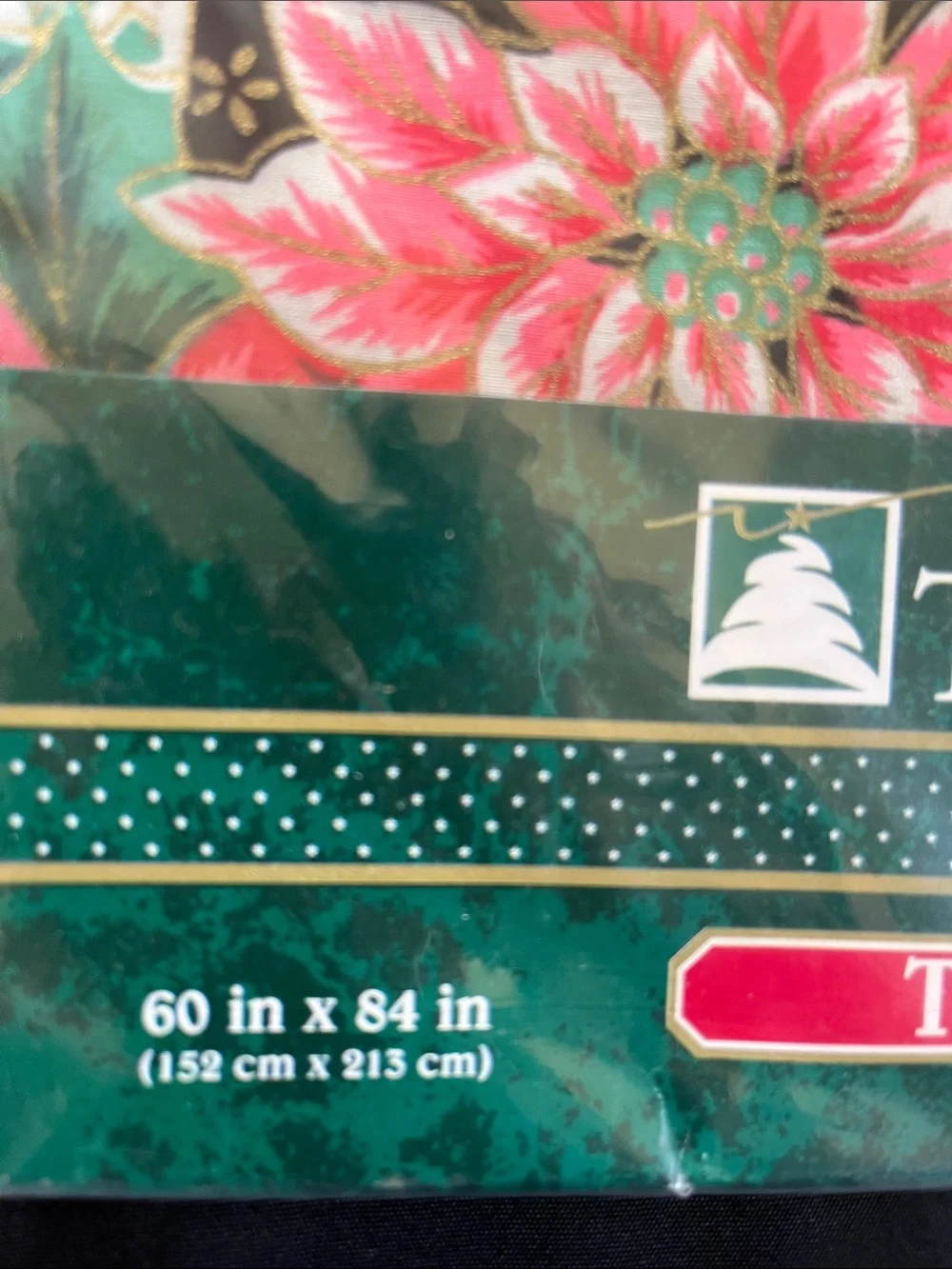 Vtg TRIM A HOME Poinsettia Theme Oval Tablecloth NIP Christmas Kmart 60”x84”